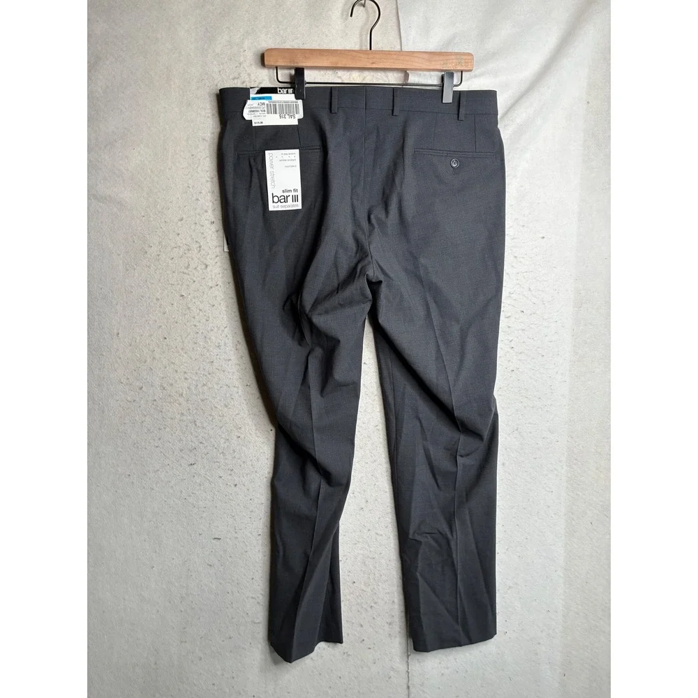 NWT Bar III Mens Slim Fit Power Stretch Wool Blend Suit Pants Gray 36W 30L